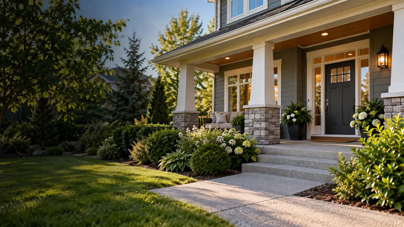 Residential home exterior with garden